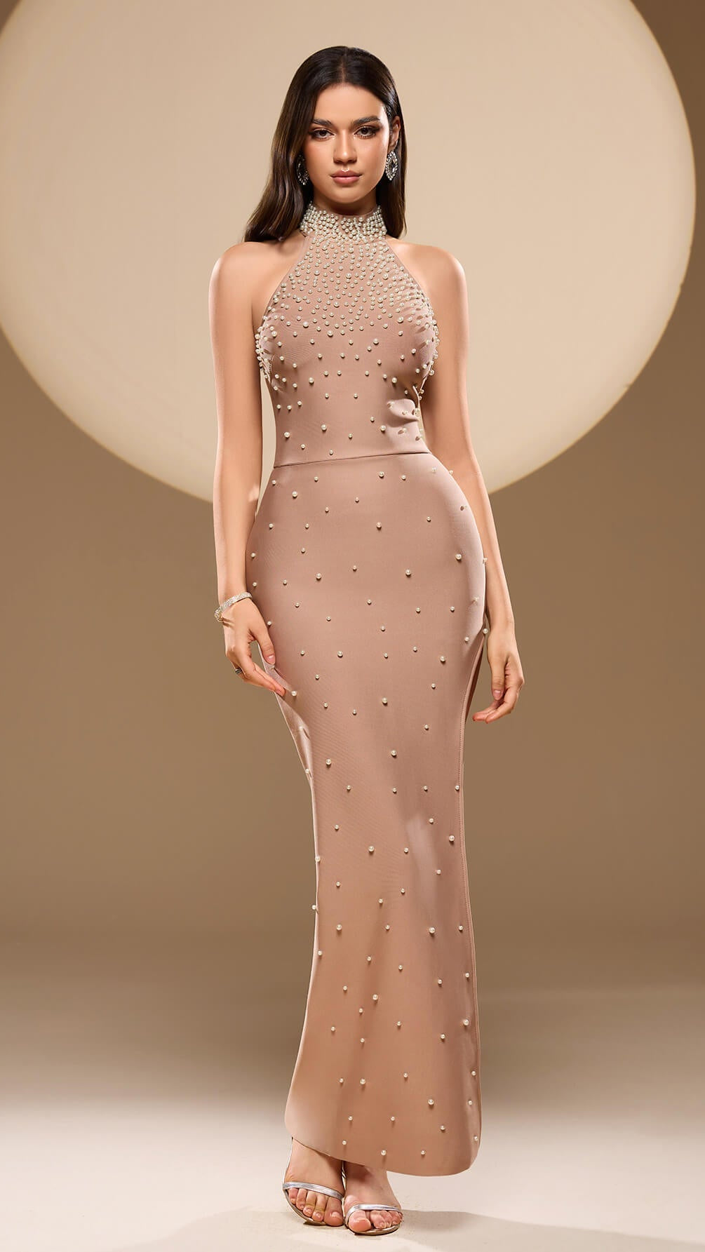 Handmade Pearl Slit Bandage Dress