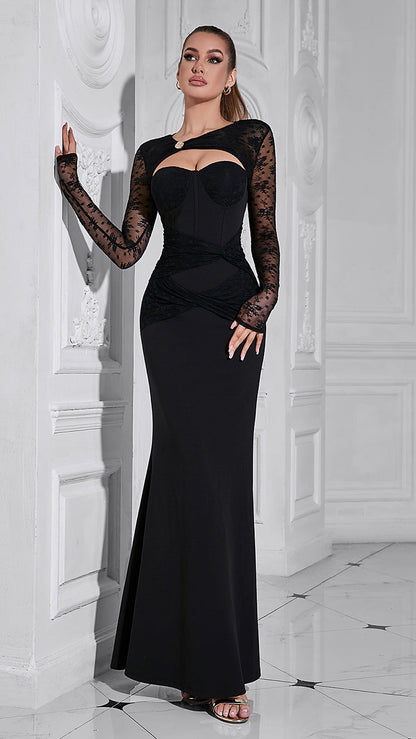 Long-Sleeved Cut-Out Long Dress