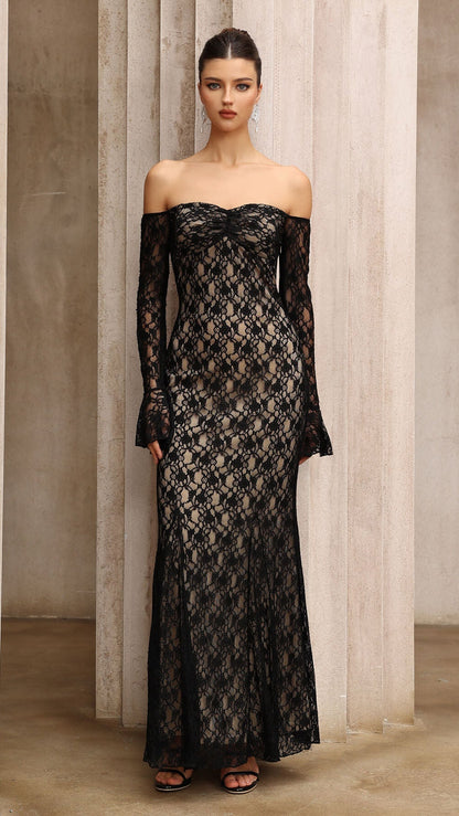 Long-Sleeved Tight-Fitting Evening Dress
