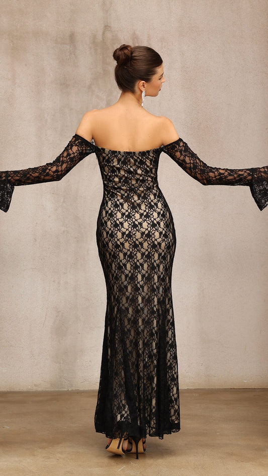 Long-Sleeved Tight-Fitting Evening Dress