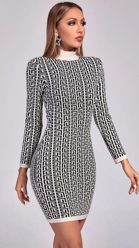 Long-sleeved Jacquard Mini Dress