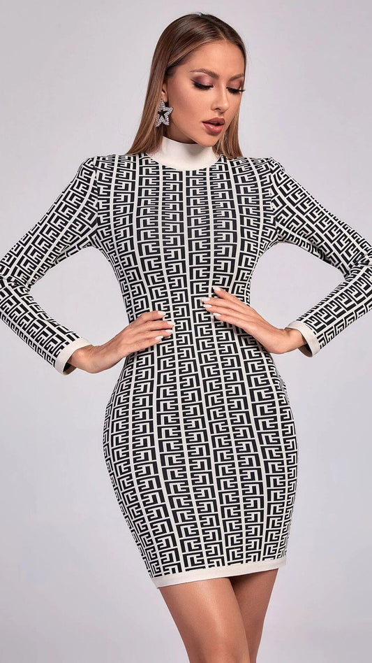 Long-sleeved Jacquard Mini Dress