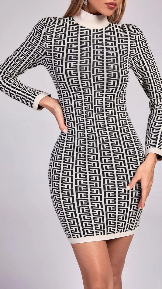 Long-sleeved Jacquard Mini Dress