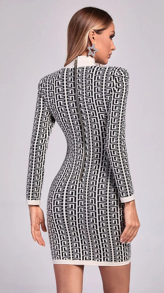 Long-sleeved Jacquard Mini Dress