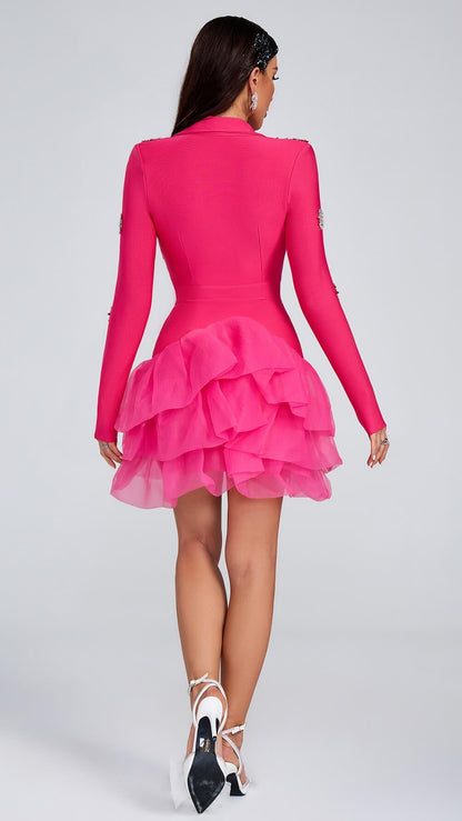 Lucy Deep V-neck Mini Dress-Pink