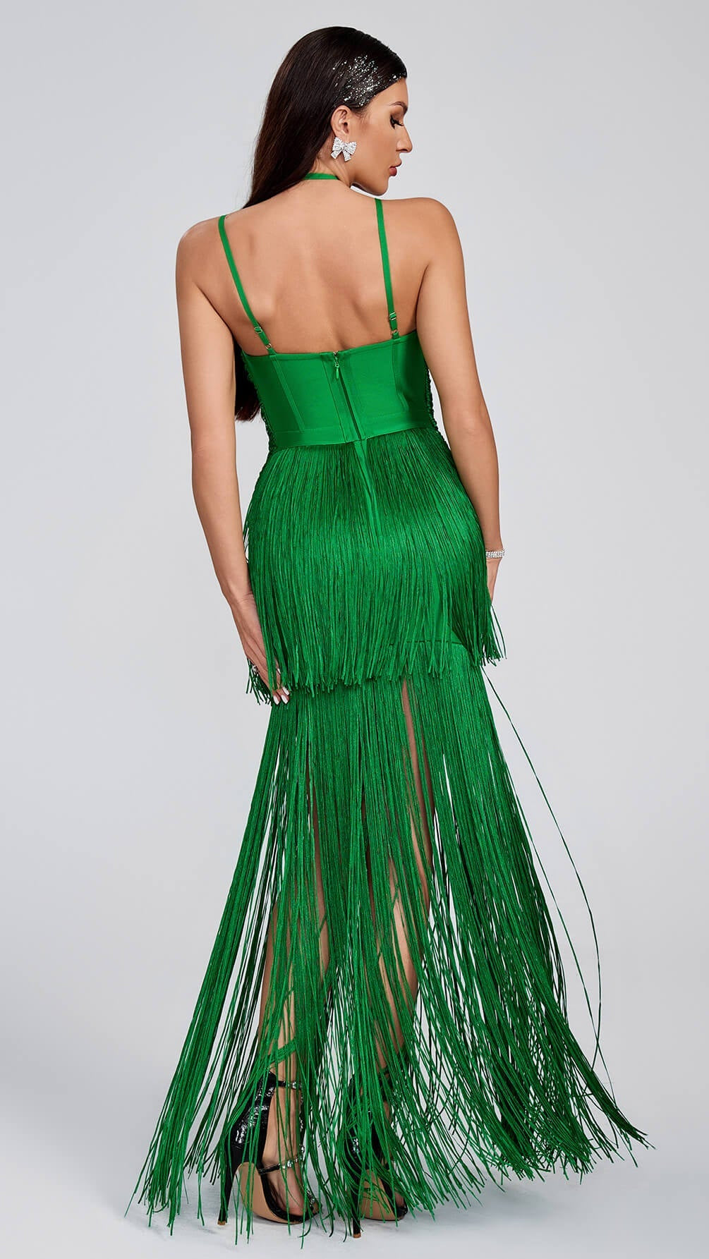 Maya Fringed Party Dress-Green