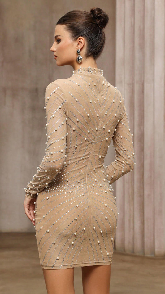 Mesh Pearl Wrap-Around Dress