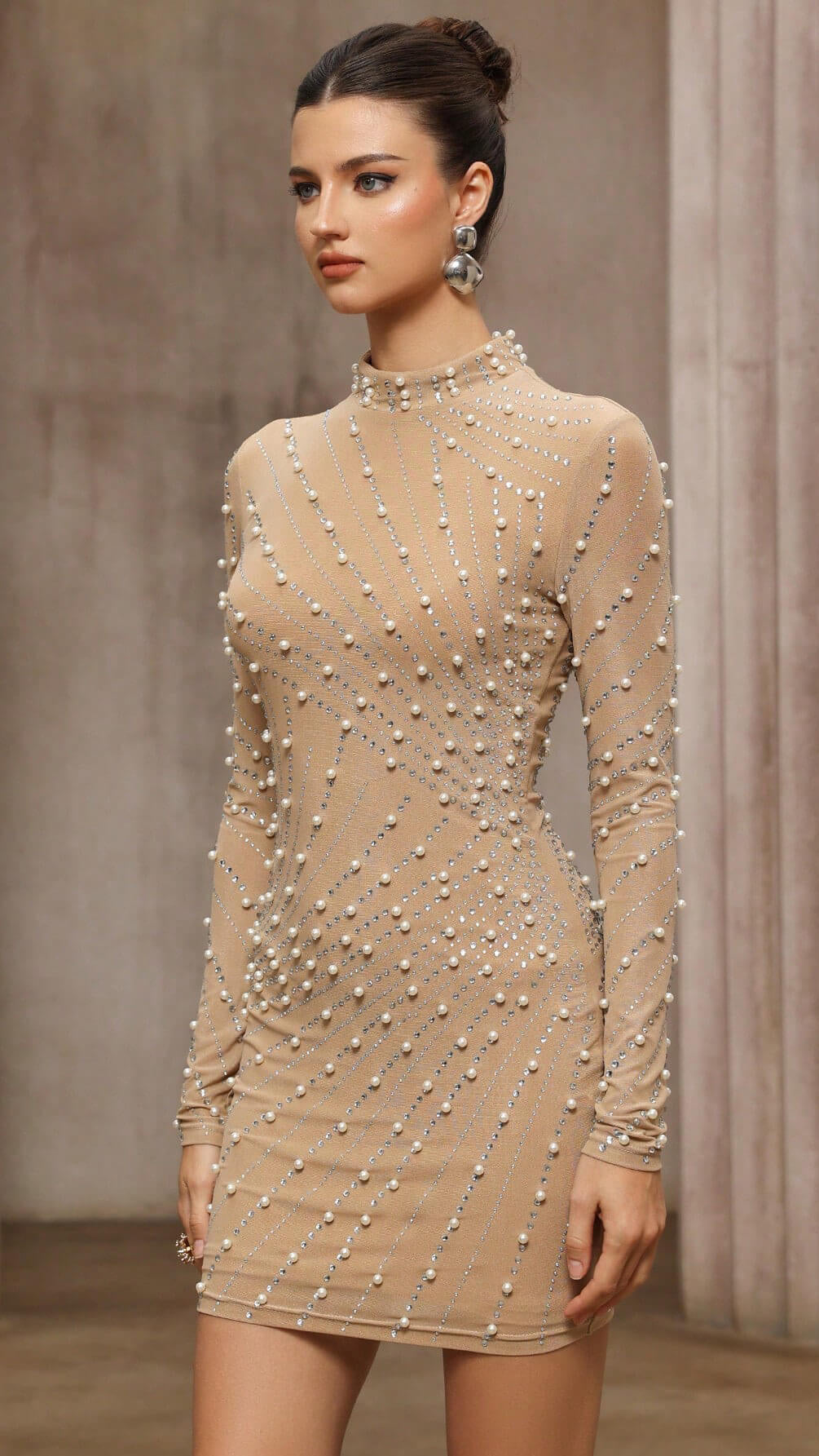Mesh Pearl Wrap-Around Dress