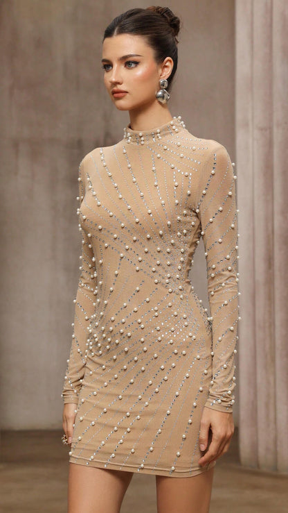 Mesh Pearl Wrap-Around Dress