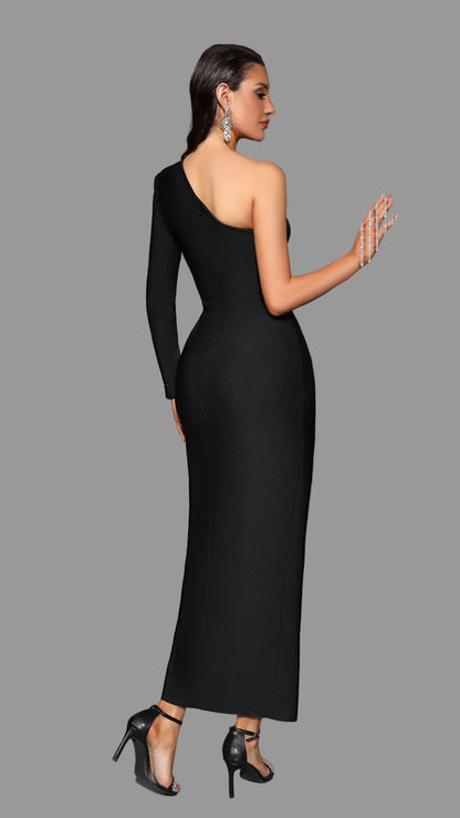One-shoulder Long-sleeved Evening Dress