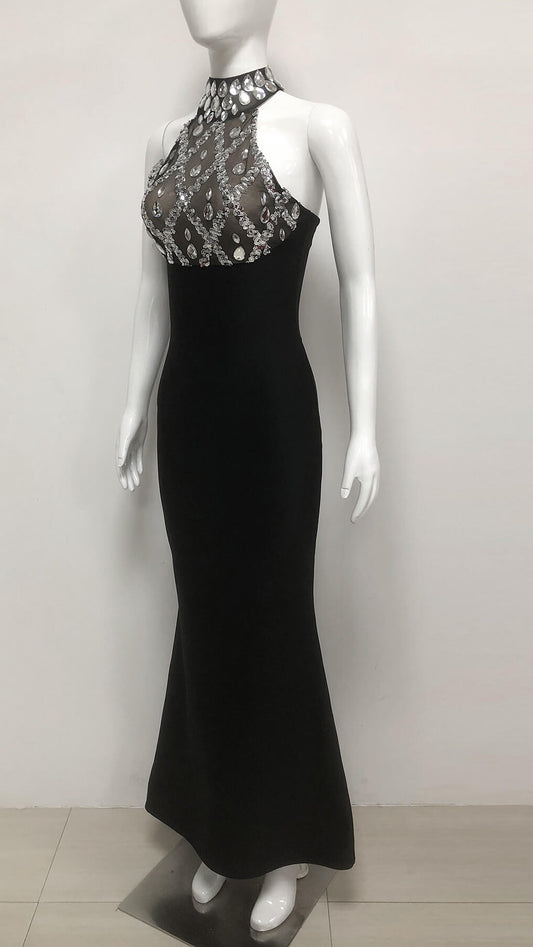 Rhinestones Sleeveless Long Dress