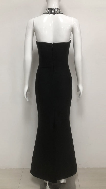 Rhinestones Sleeveless Long Dress