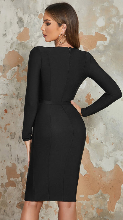 Slit Long-Sleeved Autumn And winter Midi Dress