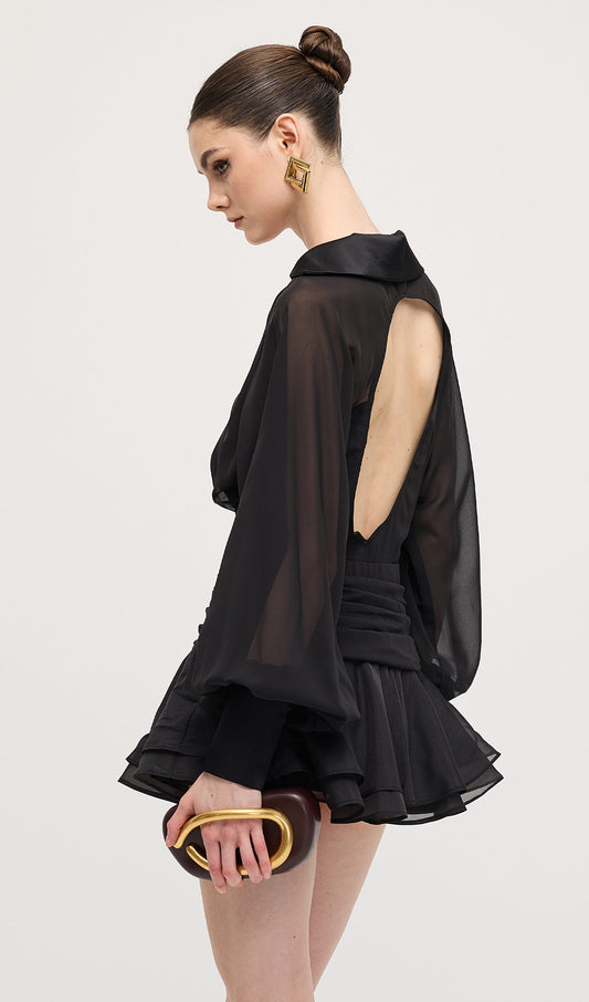 Solid Lantern Sleeve Mini Dress