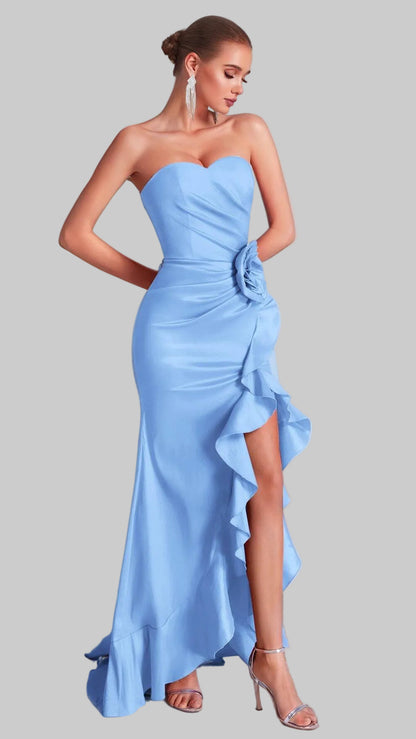Strapless Irregular Slit Long Dress