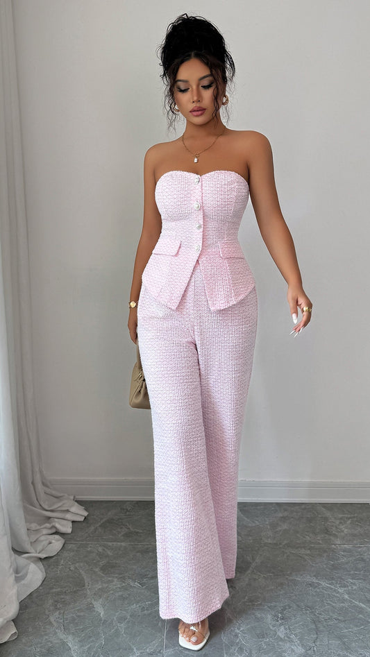 Strapless Wide-Leg Pants Set