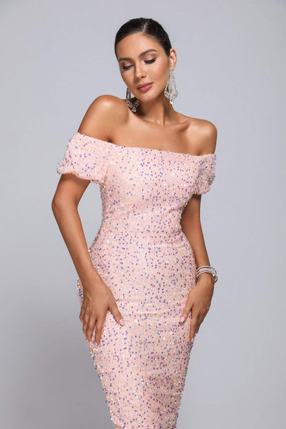 Beatrice Off Shoulder Sequin Midi Dress