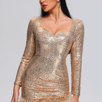 Farrah Feather Sequin Mini Dress - Gold