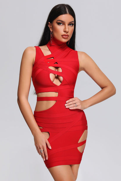 Unica mini-bandagejurk met uitsnijding 