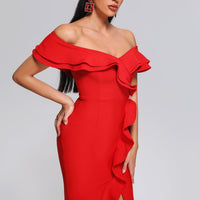Mailys off-shoulder midi bandagejurk