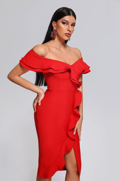 Mailys Off Shoulder Midi Bandage Dress