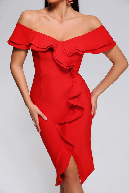 Mailys Off Shoulder Midi Bandage Dress