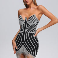 Lola Diamonate mini-jurk met kwastjes - zwart