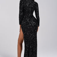 Rebecca maxi-jurk met pailletten en split