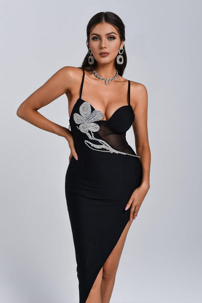 Erine Diamonate Midi Bandage Dress