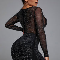 Hatty Diamond Corset Bodycon Dress - Black