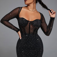 Hatty Diamond Corset Bodycon Dress - Black