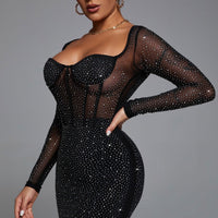 Hatty Diamond Corset Bodycon Dress - Black