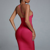 Janan One Shoulder Midi Cocktail Dress - Hot Pink
