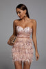 Mini abito da festa con frange, paillettes e piume - rosa