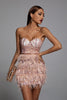 Mini abito da festa con frange, paillettes e piume - rosa