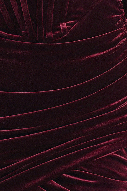 Maeva Long Sleeve Cystal Trim Corset Dress - Wine