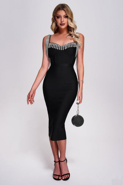 Melinda Rhinestone Midi Bandage Dress