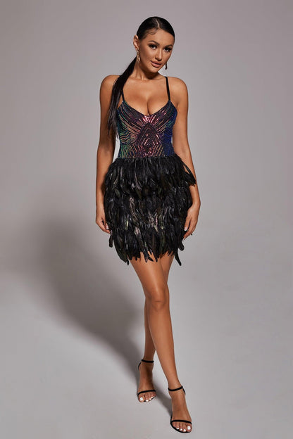 Modivs Sequin Feather Dress