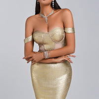 Sakari Off-shoulder metallic cocktailjurk - goud