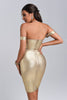Abito da cocktail metallico Sakari con spalle scoperte - Oro