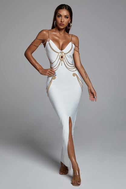 Sakina Metal Embellishment Maxi Dress - White