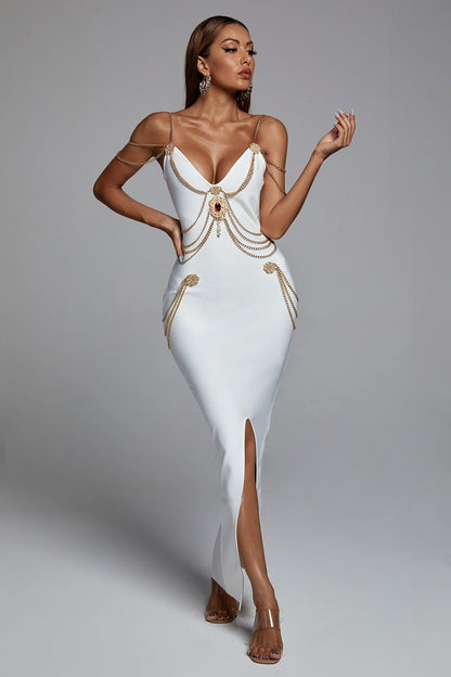 Sakina Metal Embellishment Maxi Dress - White