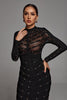 Winry Mesh Bandagejurk met lange mouwen - Zwart