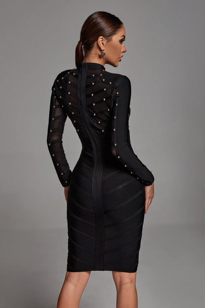 Winry Long Sleeve Mesh Bandage Dress - Black