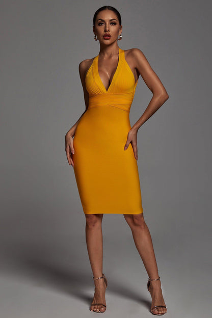 Griselda halter citroen cocktailjurk