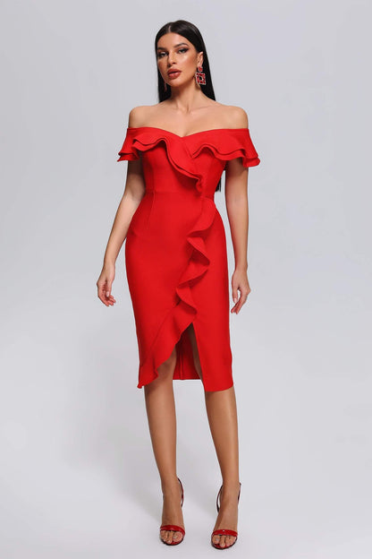 Mailys Off Shoulder Midi Bandage Dress