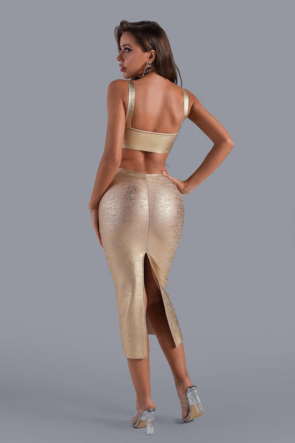 Kit Metallic Midi Bandagejurk - Goud