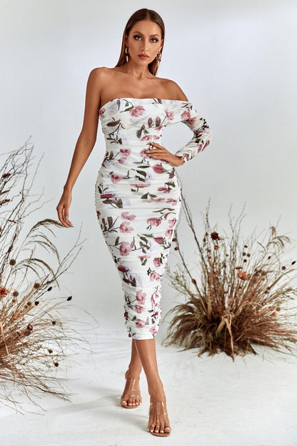 Grece One Shoulder Mesh Midi Dress