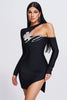 Claudia Diamonate Mini Bandage Jurk - Zwart
