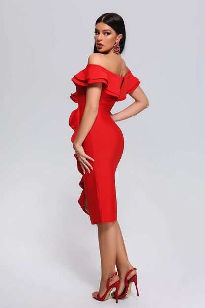 Mailys Off Shoulder Midi Bandage Dress